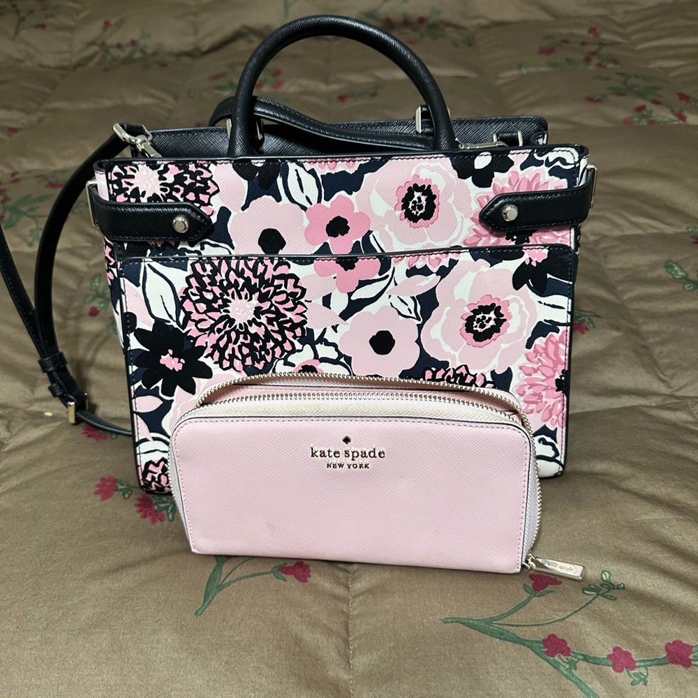 Kate Spade Pink and Black Floral Satchel